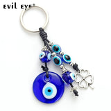 Evil Eye Clover Shape Charm Keychain with Blue Bead