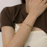 Evil Eye Stretch Bracelet Natural Stone Beads Mixed Beaded Micro Pave Zirconia