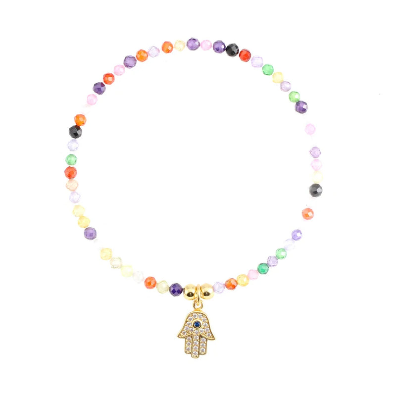 Evil Eye Stretch Bracelet Natural Stone Beads Mixed Beaded Micro Pave Zirconia