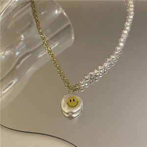 Evil Eye Smiley Pendant Beaded Necklace Vintage Goth