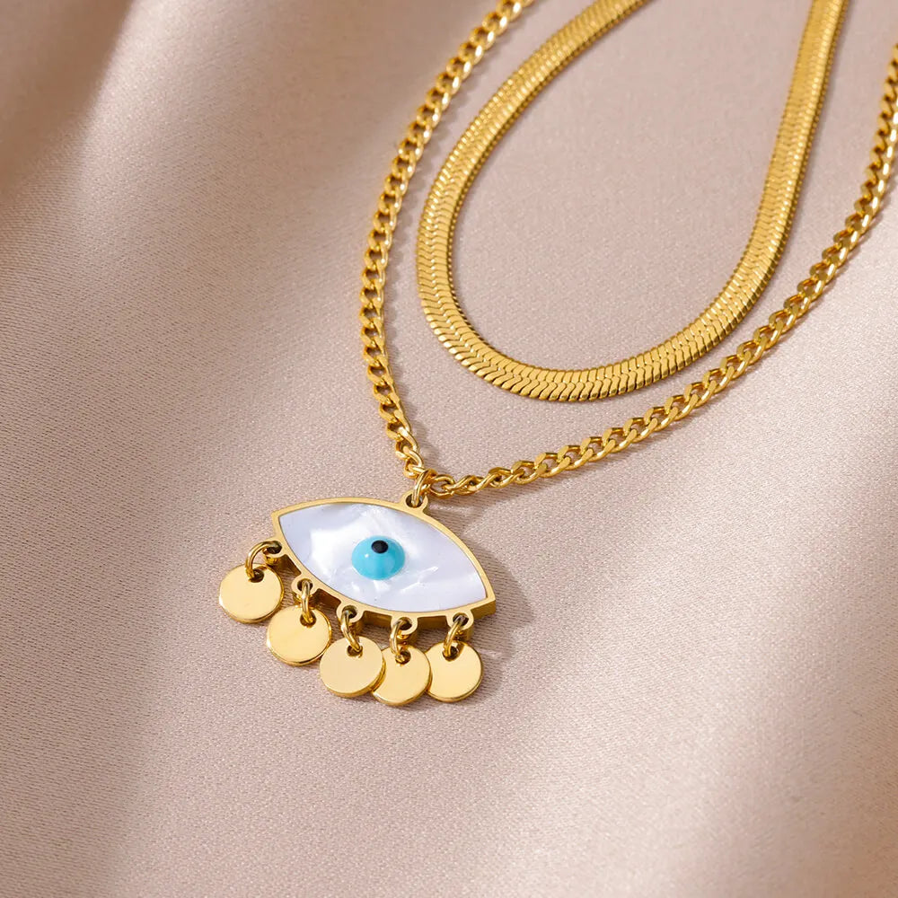 Evil Eye Double Layer Chain Necklace Choker Vintage Jewelry