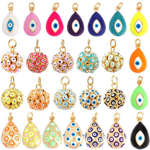 Evil Eye Teardrop Enamel Charm Neon Pink Orange Turquoise Oil Dropped