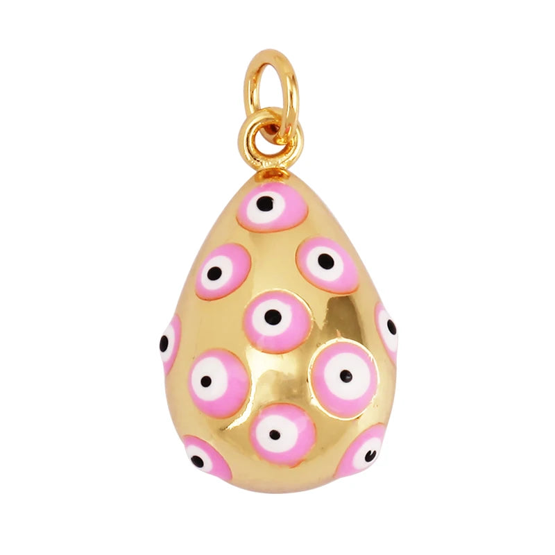 Evil Eye Teardrop Enamel Charm Neon Pink Orange Turquoise Oil Dropped