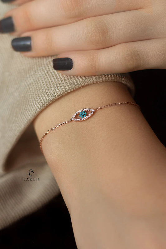 Evil Eye Tiny Protection Bracelet, Oval Eye Wish Charm Evil Eye Bracelet