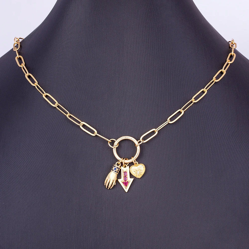 Evil Eye Heart Arrow Hand Pendant Women Choker Goth Boho Vintage Jewelry