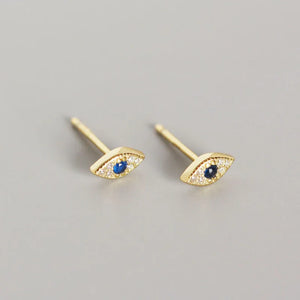 Evil Eyes Earring 925 Sterling Silver Zircon Mini Studs for Women