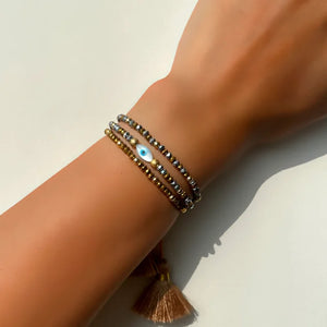 Evil Eye Beads Bracelet Women Elastic Crystal Beaded Wrap Tassel Bracelet