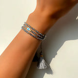 Evil Eye Beads Bracelet Women Elastic Crystal Beaded Wrap Tassel Bracelet