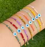 Evil Eye Bracelet, Gold Plated Beads Bracelet Adjustable