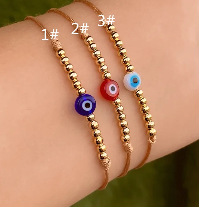 Evil Eye Bracelet, Gold Plated Beads Bracelet Adjustable