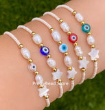 Evil Eye Bracelet, Gold Plated Beads Bracelet Adjustable