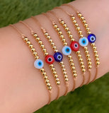Evil Eye Bracelet, Gold Plated Beads Bracelet Adjustable