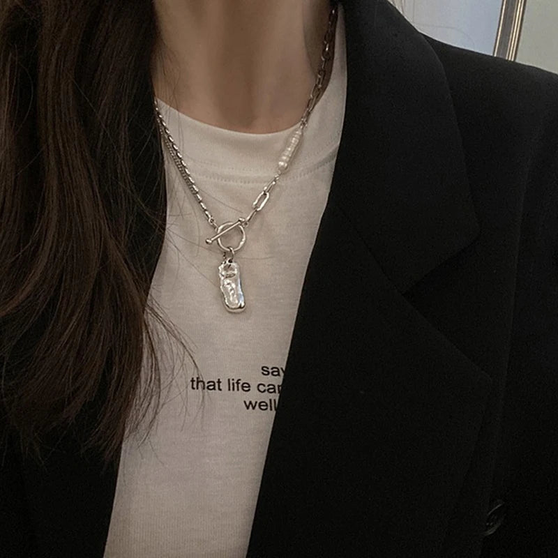 925 Silver Pearl OT Buckle Necklaces For Women