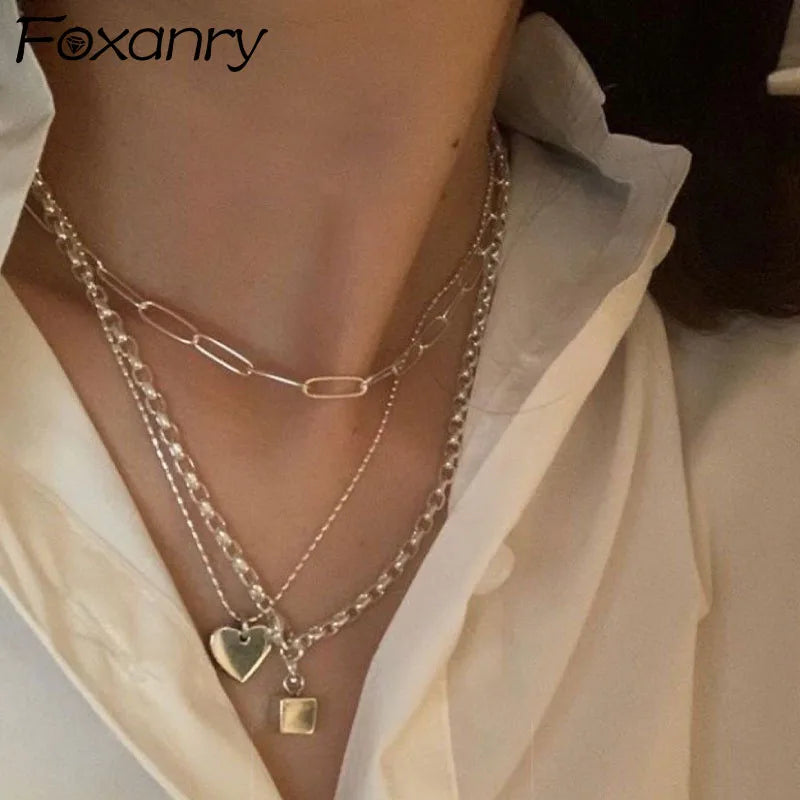 925 Silver LOVE Heart Necklace Punk Vintage Geometric Pendant
