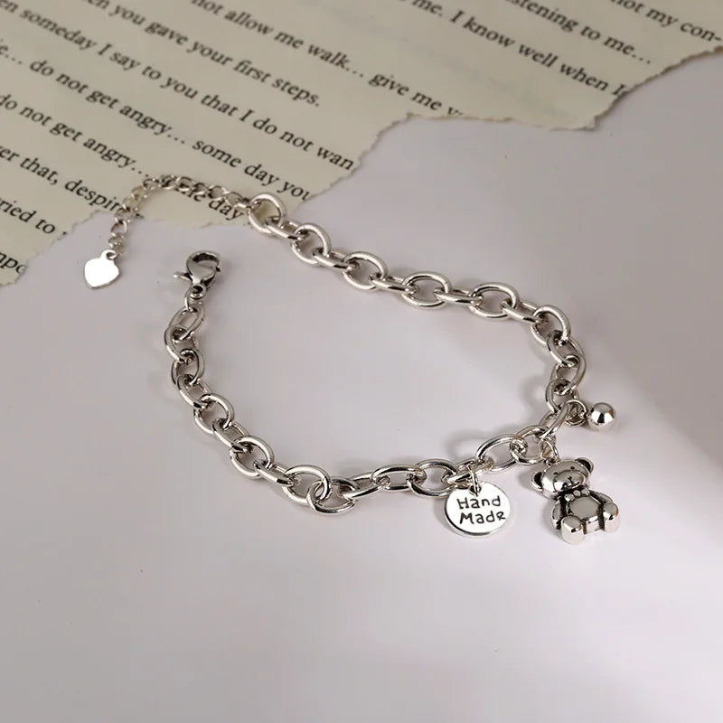 925 Silver Love Bear Charm Bracelet Retro Hip-hop Jewelry S-B532
