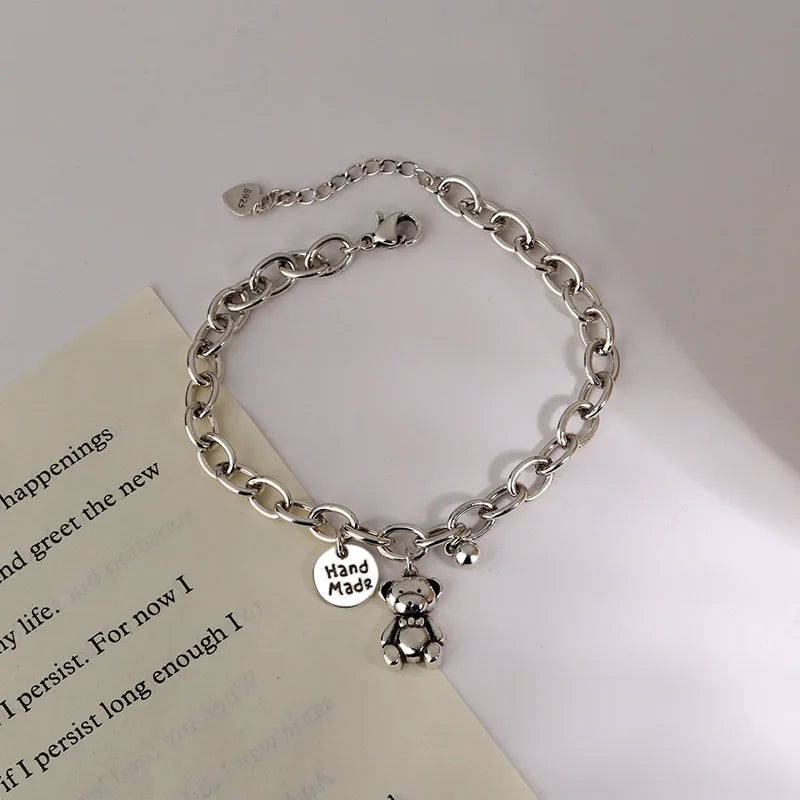 925 Silver Love Bear Charm Bracelet Retro Hip-hop Jewelry S-B532