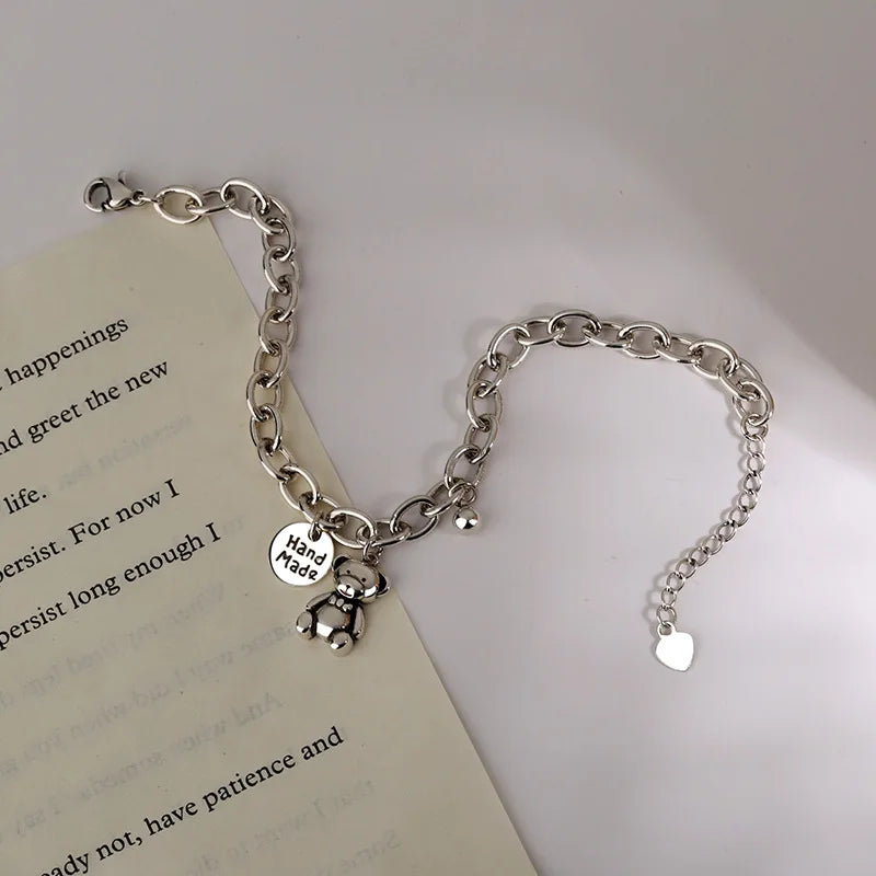 925 Silver Love Bear Charm Bracelet Retro Hip-hop Jewelry S-B532
