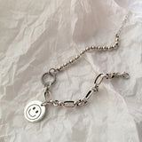 925 Silver Smiling Face Asymmetric Chain Bracelet for Women