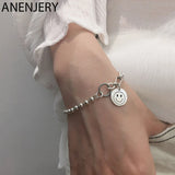 925 Silver Smiling Face Asymmetric Chain Bracelet for Women