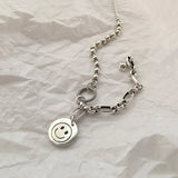 925 Silver Smiling Face Asymmetric Chain Bracelet for Women