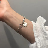 925 Silver Smiling Face Asymmetric Chain Bracelet for Women