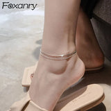 925 Silver Anklet Women Double Layer Chain Party Jewelry