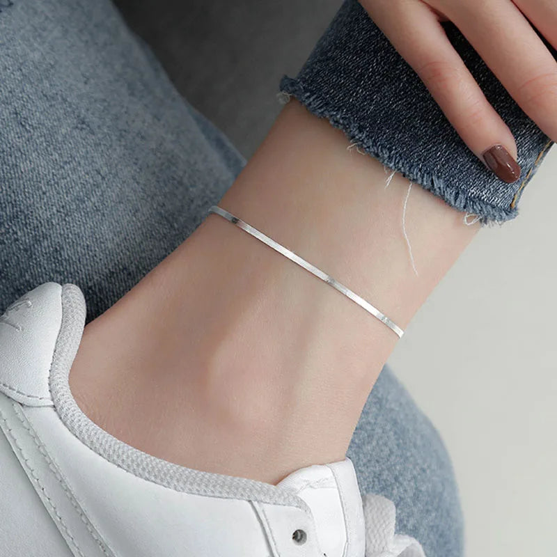 925 Silver Snake Bone Texture Anklet for Women