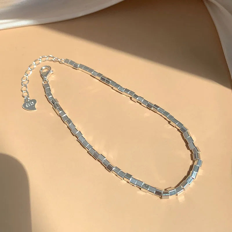 925 Silver Anklets For Women Cube Chain Party Jewelry