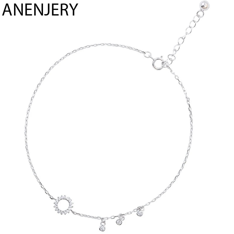925 Silver Zircon Tassel Anklet Geometric Summer Jewelry