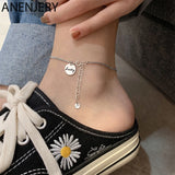 925 Silver Luck Round Disc Letter Anklet Women Retro Jewelry Gift