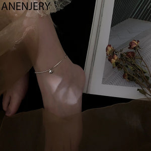 925 Silver Lucky Round Disc Ankle Bracelet For Women S-B429