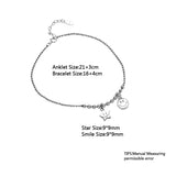 925 Silver Star Smiling Face Anklet Bracelet Chain For Women