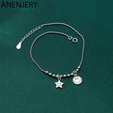 925 Silver Star Smiling Face Anklet Bracelet Chain For Women