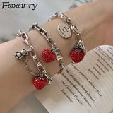 925 Silver Chain Bracelet with Strawberry Zircon