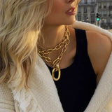Big Double Layer Metal Chain Choker Necklace Hip Hop Punk CCB Pendant Jewelry