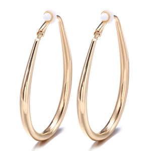 Big Smooth Oval Hoop Clip Earrings for Women