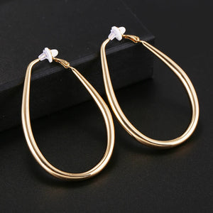 Big Smooth Oval Hoop Clip Earrings for Women