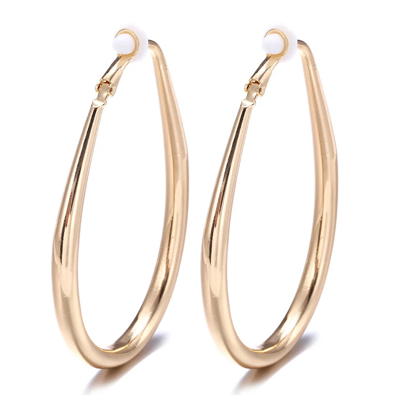 Big Smooth Oval Hoop Clip Earrings for Women
