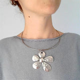 Vintage Metal Flower Pendant Necklace for Women