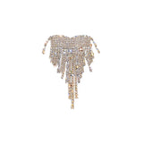 Exaggerated Zircon Love Heart Tassel Brooch for Women