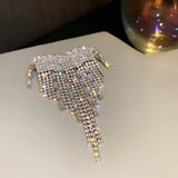 Exaggerated Zircon Love Heart Tassel Brooch for Women