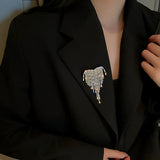 Exaggerated Zircon Love Heart Tassel Brooch for Women