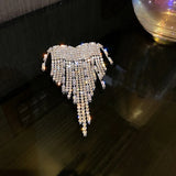 Exaggerated Zircon Love Heart Tassel Brooch for Women