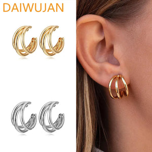 925 Silver Stud Earrings Multilayer C Shaped Earrings Fine Jewelry Gift