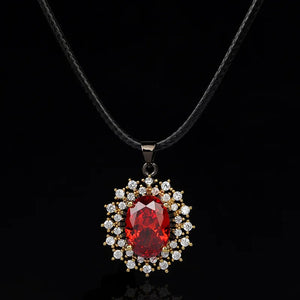 AAA Red Zircon Lady Pendant Necklace Sun Flower Clavicle Chain