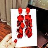 Red Yellow Acrylic Flower Tassel Earrings