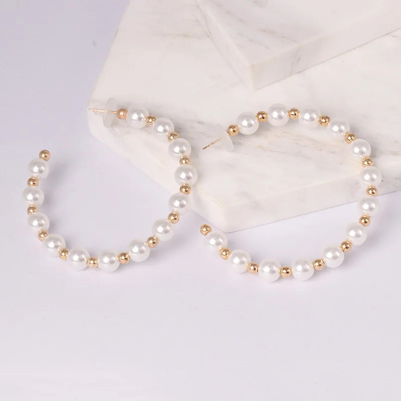 Bohemian Pearl Beaded Hoop Earrings for Women