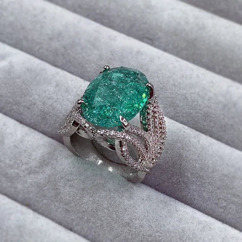 Big Paraiba Tourmaline Ring for Women Vintage Hand Jewelry