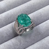 Big Paraiba Tourmaline Ring for Women Vintage Hand Jewelry