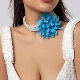 Big Rose Flower Pearl Choker Necklace Romantic Clavicle Chain Y2K